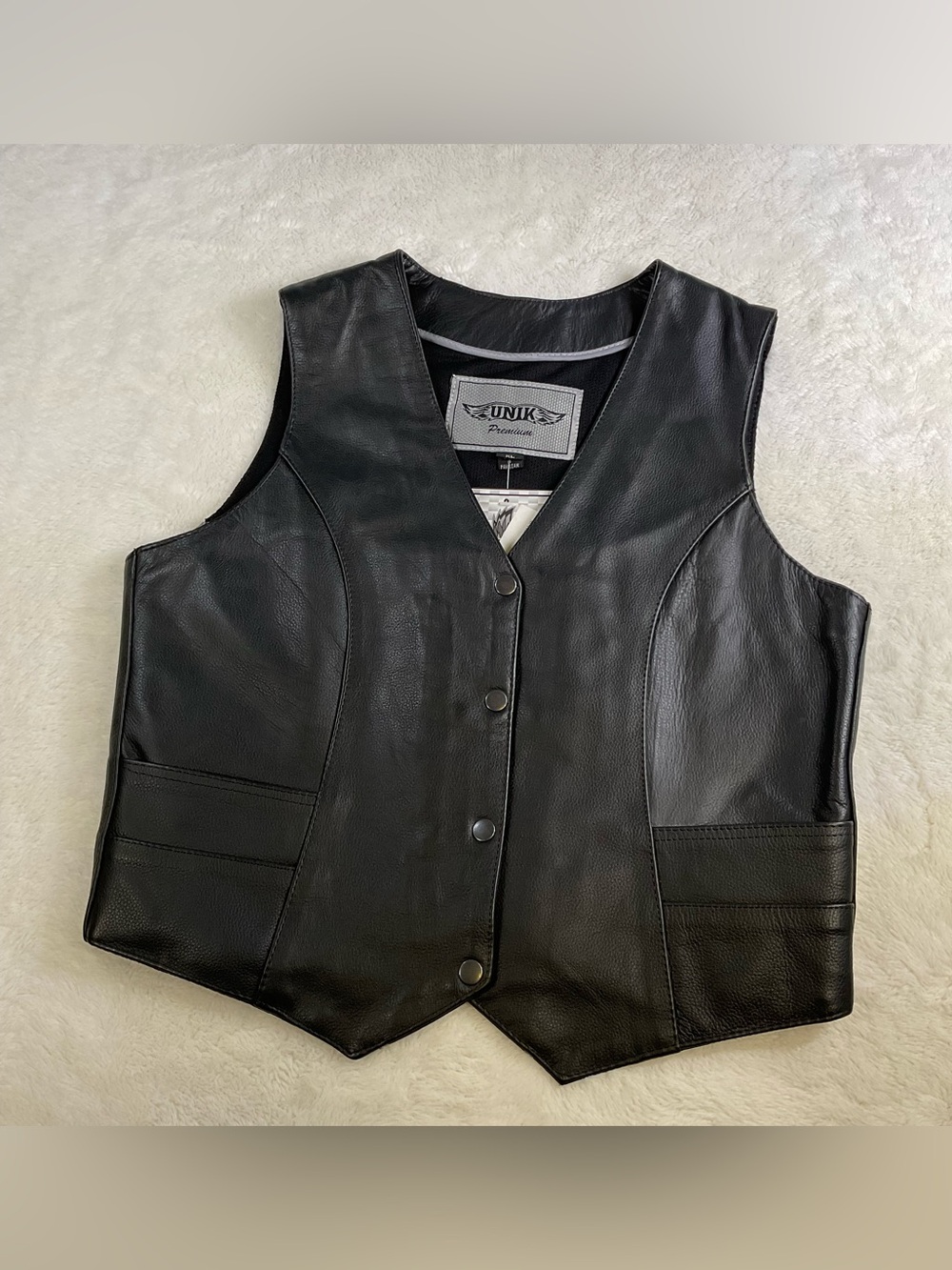 Premium Genuine Leather Motorcycle Biker Vest Women’s XL Black Single Panel Back